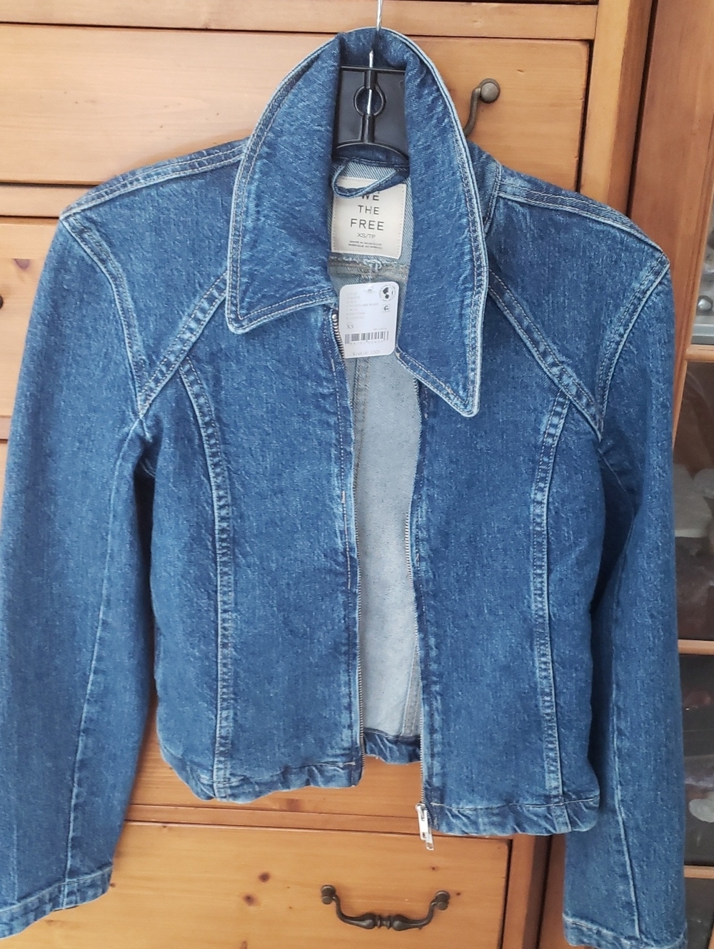 Free People Medium Blue Denim Zip Jacket